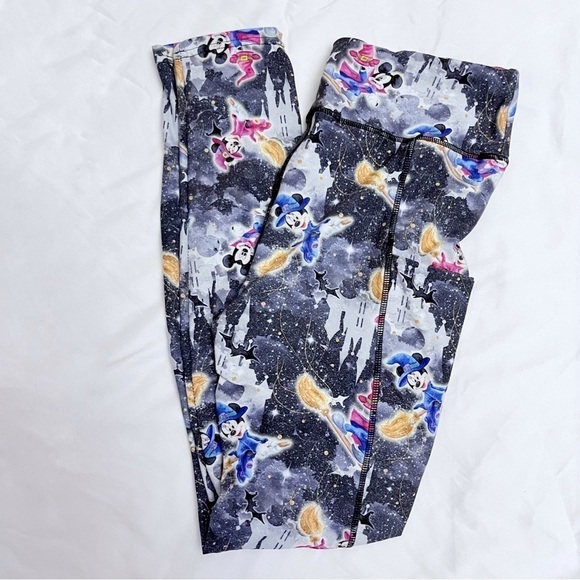 Rainbow Rules Watercolor Halloween Mickey and Minnie Magic Broomstick Leggings - Picture 2 of 9
